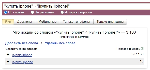 Анализ словоформ для высокочастотных запросов в wordstat Анализ словоформ для высокочастотных запросов в wordstat