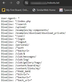 Пример проверки наличия файла robots.txt через браузер