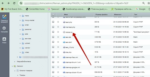 Пример проверки наличия - загрузки robots.txt через административную панель CMS